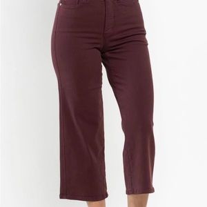 Judy Blue Oxblood Tummy Control Top High Rise Wide Leg Crop